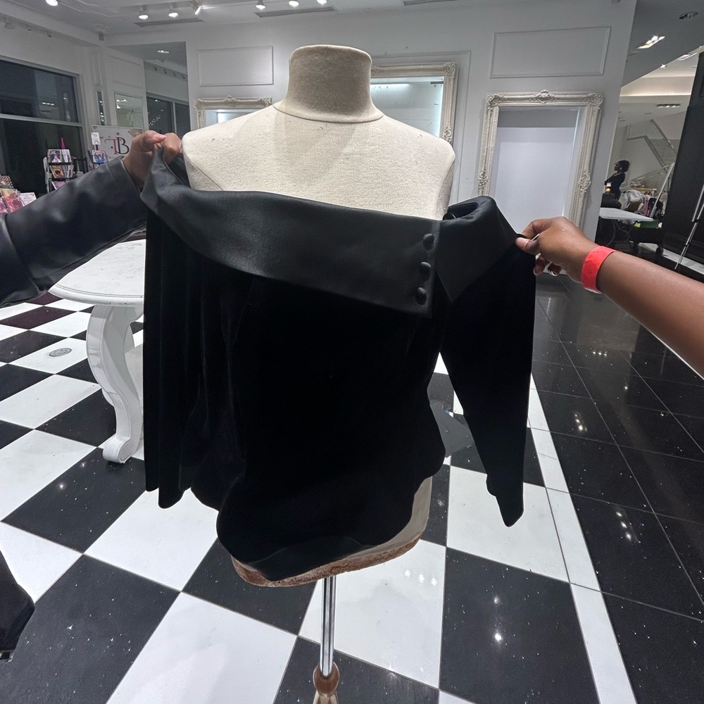 Black velvet with off shoulder satin top